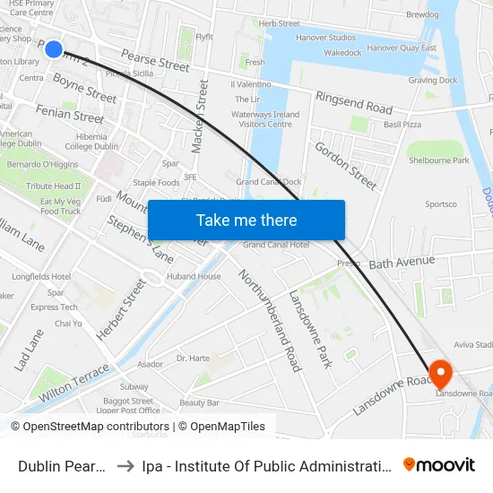 Dublin Pearse to Ipa - Institute Of Public Administration map