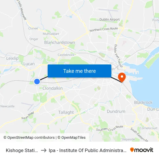 Kishoge Station to Ipa - Institute Of Public Administration map