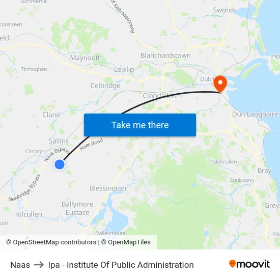 Naas to Ipa - Institute Of Public Administration map