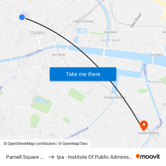 Parnell Square West to Ipa - Institute Of Public Administration map