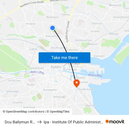 Dcu Ballymun Road to Ipa - Institute Of Public Administration map