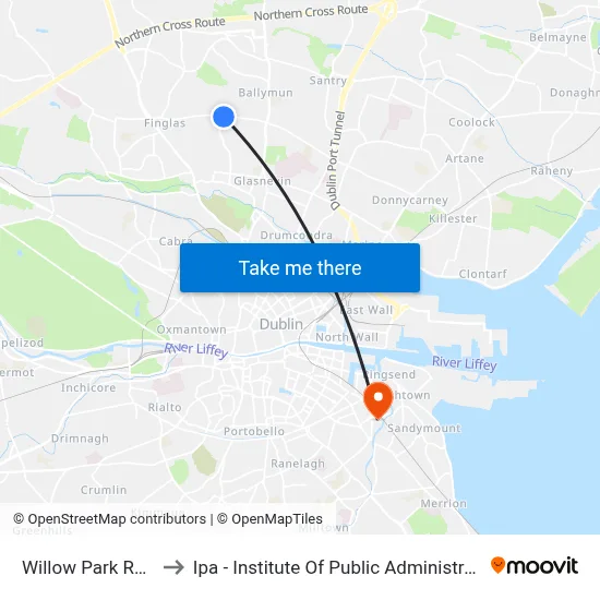 Willow Park Road to Ipa - Institute Of Public Administration map