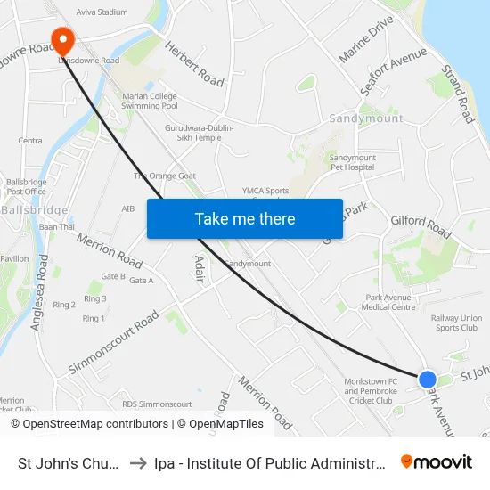 St John's Church to Ipa - Institute Of Public Administration map