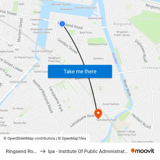 Ringsend Road to Ipa - Institute Of Public Administration map