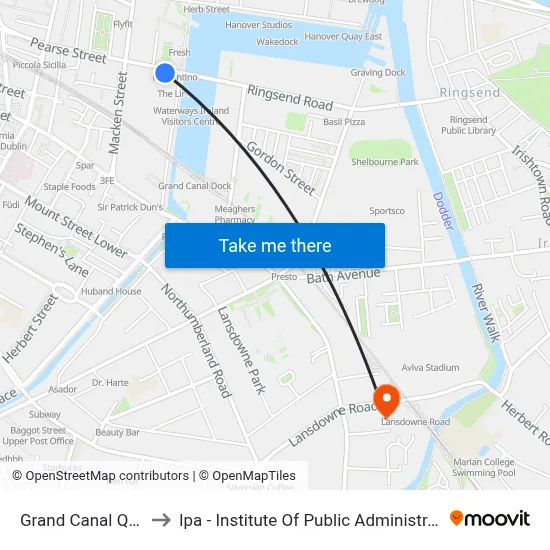 Grand Canal Quay to Ipa - Institute Of Public Administration map