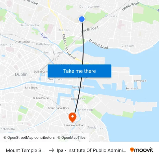 Mount Temple School to Ipa - Institute Of Public Administration map