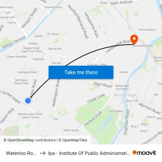Waterloo Road to Ipa - Institute Of Public Administration map