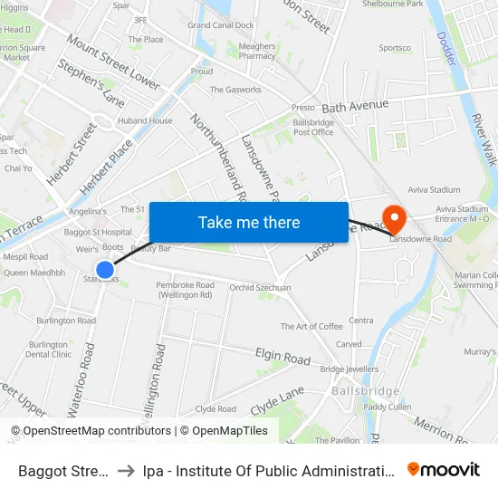 Baggot Street to Ipa - Institute Of Public Administration map