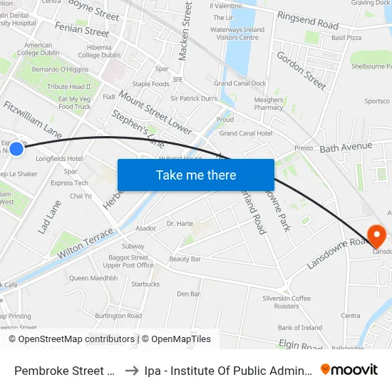 Pembroke Street Lower to Ipa - Institute Of Public Administration map