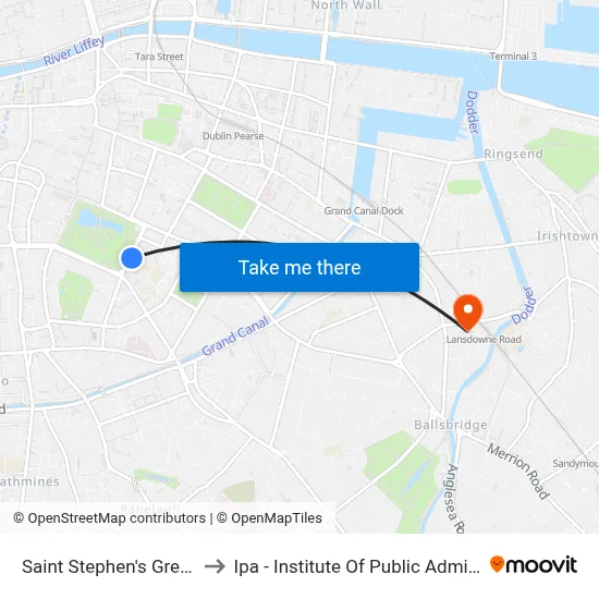 Saint Stephen's Green East to Ipa - Institute Of Public Administration map