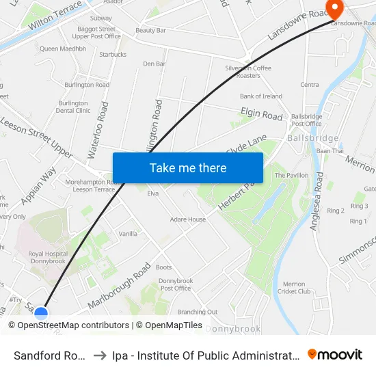 Sandford Road to Ipa - Institute Of Public Administration map