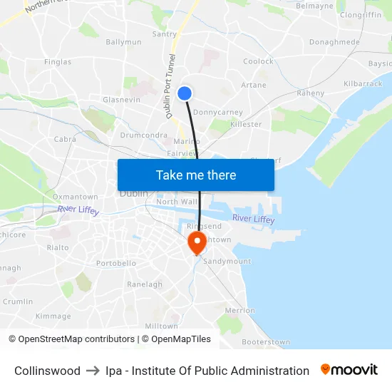 Collinswood to Ipa - Institute Of Public Administration map