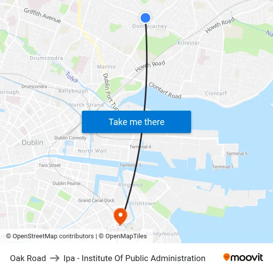 Oak Road to Ipa - Institute Of Public Administration map