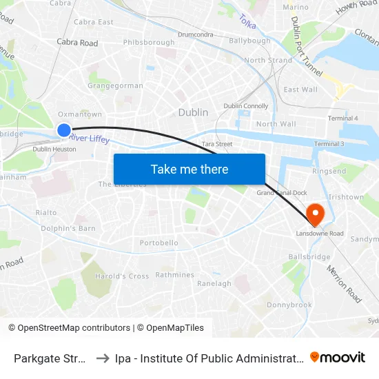 Parkgate Street to Ipa - Institute Of Public Administration map