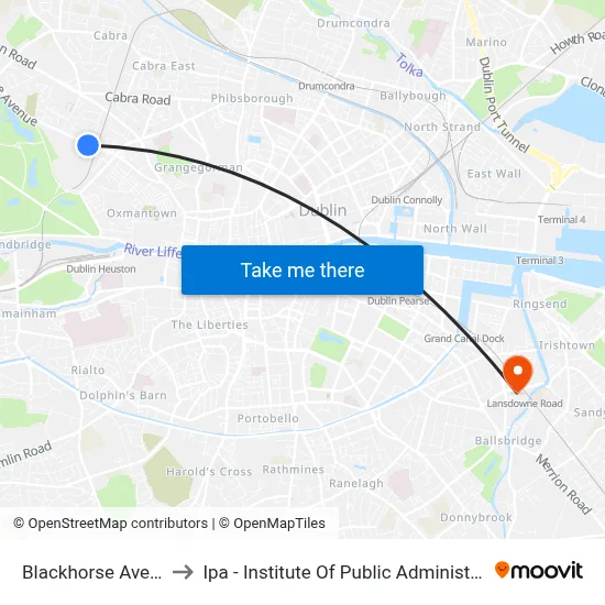 Blackhorse Avenue to Ipa - Institute Of Public Administration map