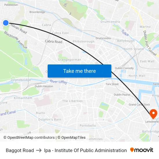 Baggot Road to Ipa - Institute Of Public Administration map