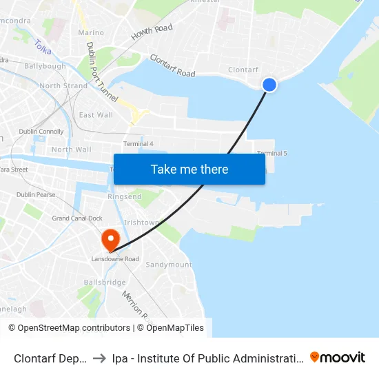 Clontarf Depot to Ipa - Institute Of Public Administration map