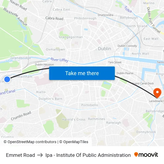 Emmet Road to Ipa - Institute Of Public Administration map