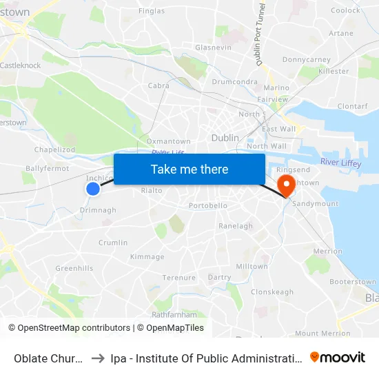 Oblate Church to Ipa - Institute Of Public Administration map