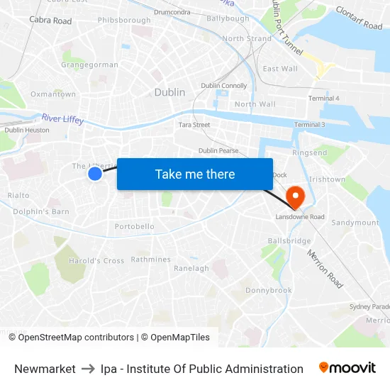 Newmarket to Ipa - Institute Of Public Administration map