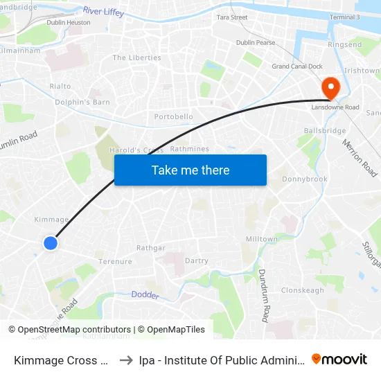 Kimmage Cross Roads to Ipa - Institute Of Public Administration map