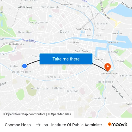 Coombe Hospital to Ipa - Institute Of Public Administration map