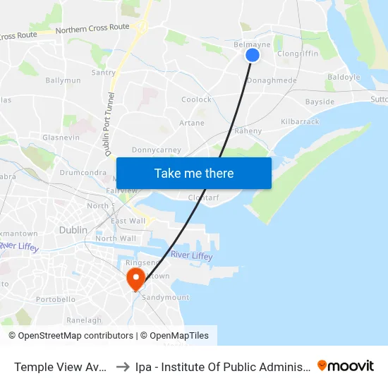 Temple View Avenue to Ipa - Institute Of Public Administration map