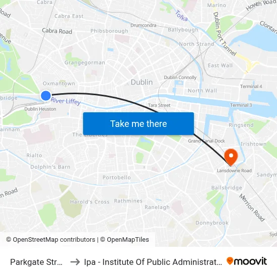 Parkgate Street to Ipa - Institute Of Public Administration map