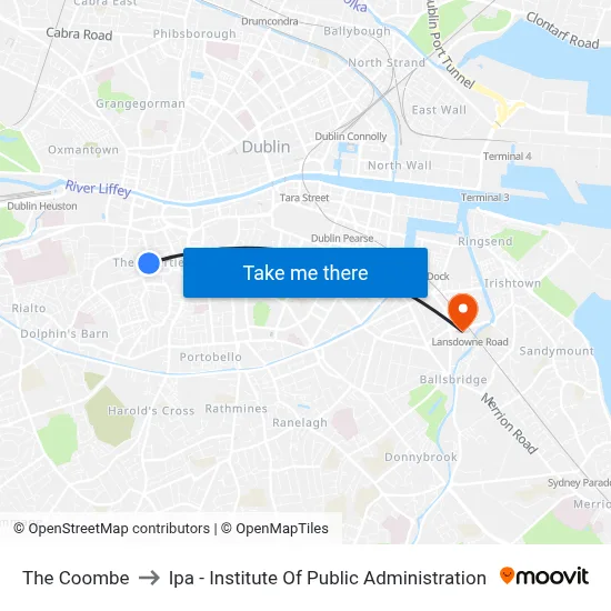 The Coombe to Ipa - Institute Of Public Administration map