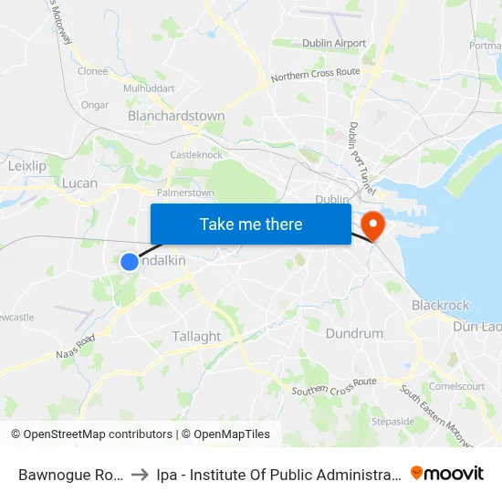 Bawnogue Road to Ipa - Institute Of Public Administration map