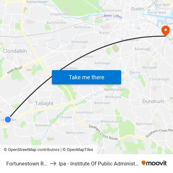 Fortunestown Road to Ipa - Institute Of Public Administration map
