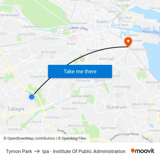 Tymon Park to Ipa - Institute Of Public Administration map