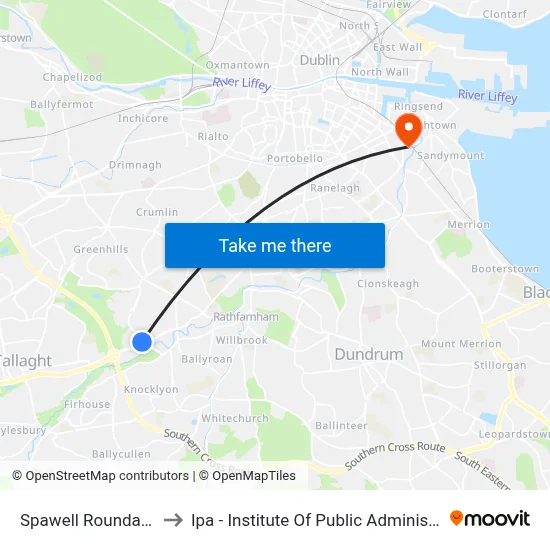 Spawell Roundabout to Ipa - Institute Of Public Administration map