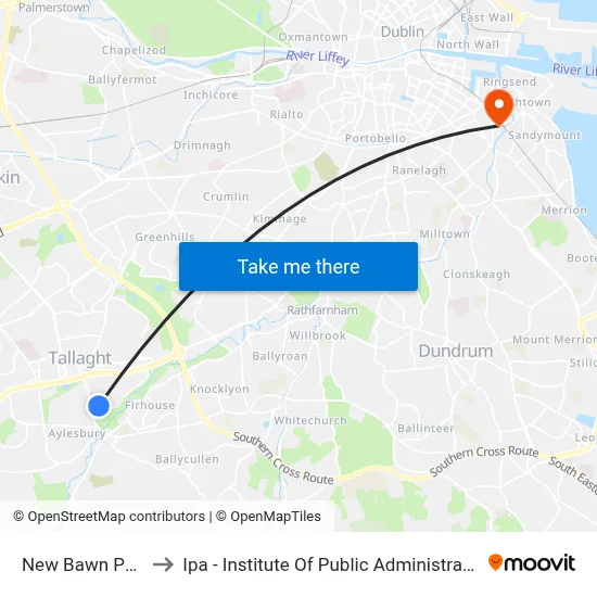 New Bawn Park to Ipa - Institute Of Public Administration map