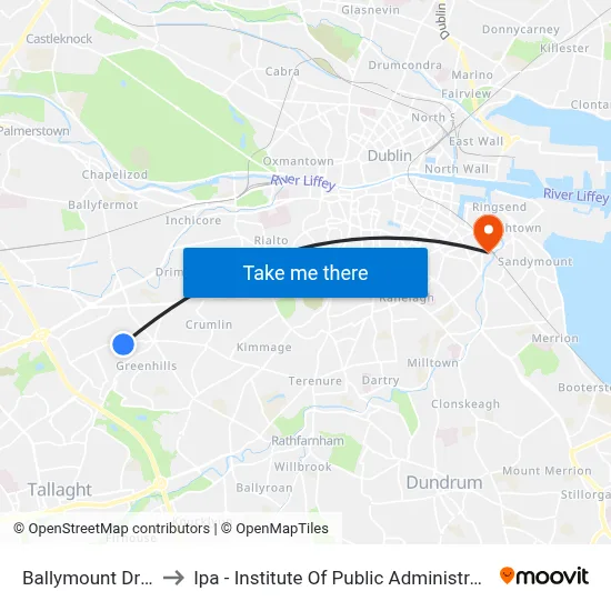 Ballymount Drive to Ipa - Institute Of Public Administration map