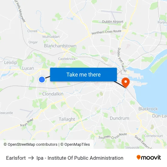 Earlsfort to Ipa - Institute Of Public Administration map