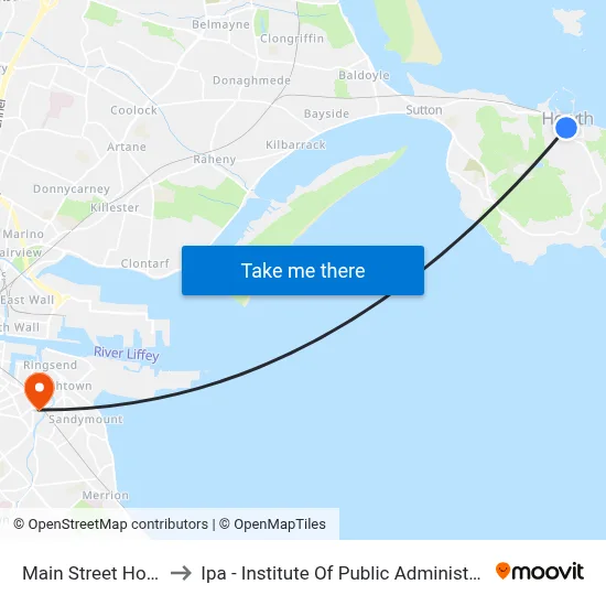 Main Street Howth to Ipa - Institute Of Public Administration map