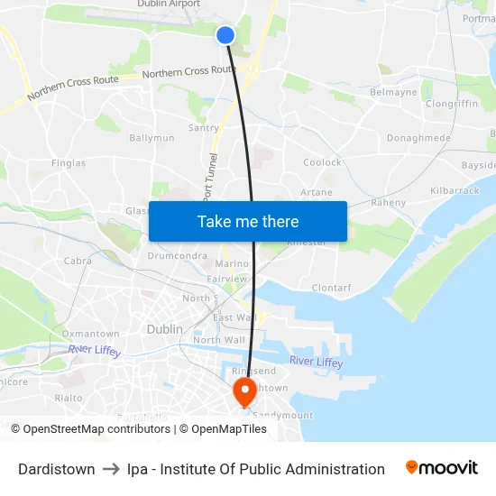Dardistown to Ipa - Institute Of Public Administration map