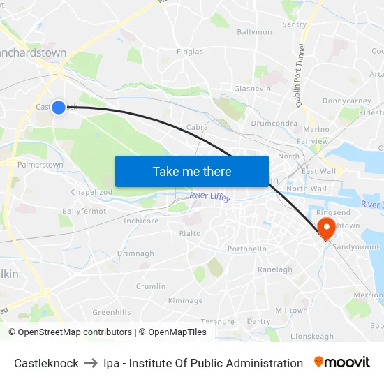Castleknock to Ipa - Institute Of Public Administration map