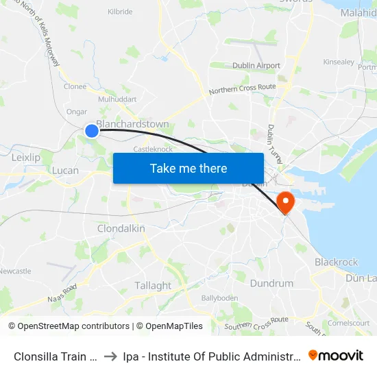 Clonsilla Train Stn to Ipa - Institute Of Public Administration map