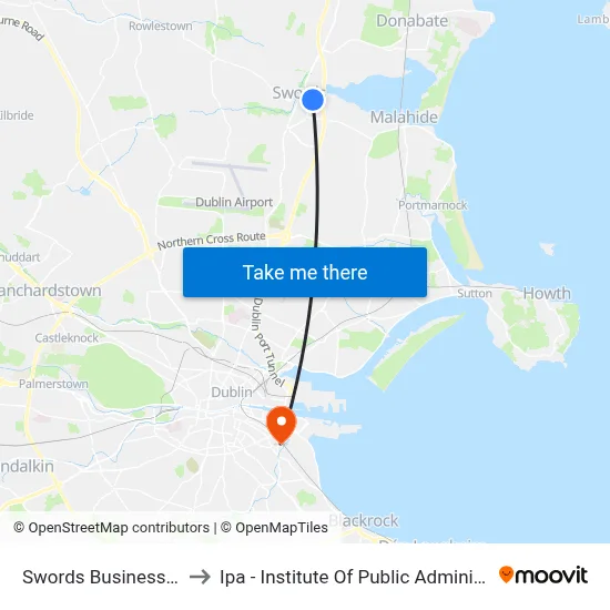 Swords Business Park to Ipa - Institute Of Public Administration map