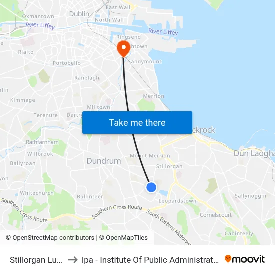 Stillorgan Luas to Ipa - Institute Of Public Administration map