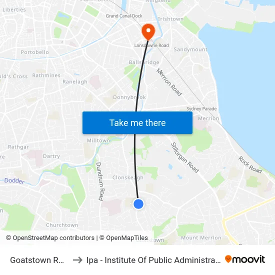 Goatstown Road to Ipa - Institute Of Public Administration map