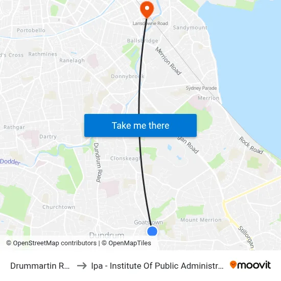 Drummartin Road to Ipa - Institute Of Public Administration map