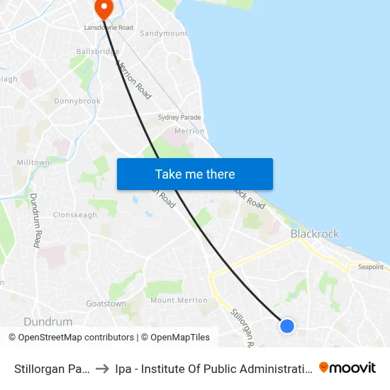 Stillorgan Park to Ipa - Institute Of Public Administration map