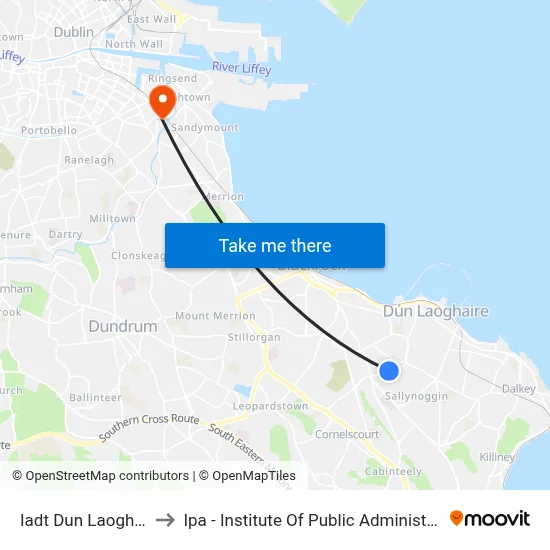 Iadt Dun Laoghaire to Ipa - Institute Of Public Administration map
