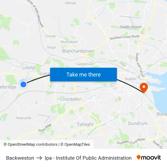 Backweston to Ipa - Institute Of Public Administration map