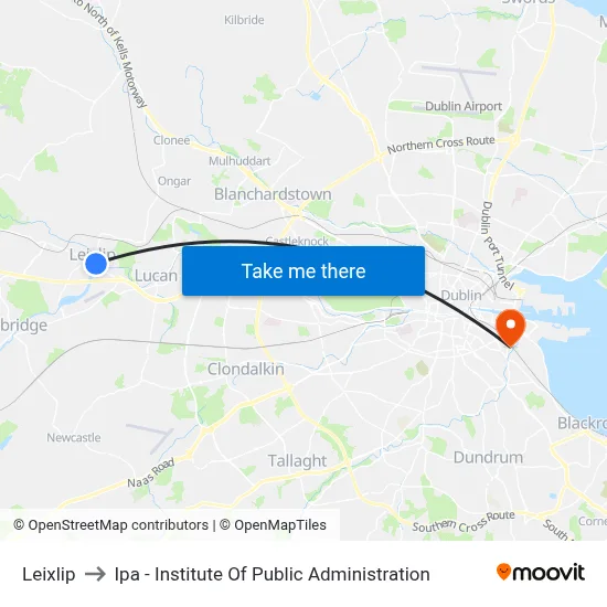 Leixlip to Ipa - Institute Of Public Administration map