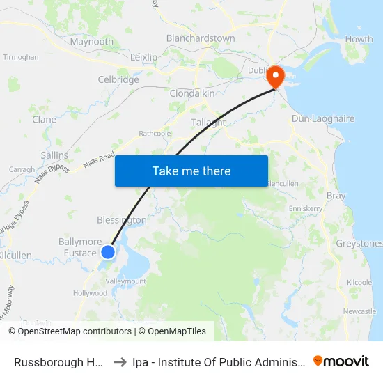 Russborough House to Ipa - Institute Of Public Administration map