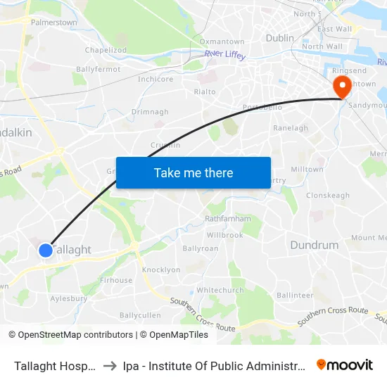 Tallaght Hospital to Ipa - Institute Of Public Administration map